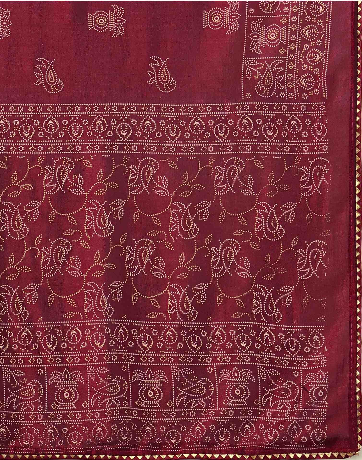Maroon Silk Printed Saree