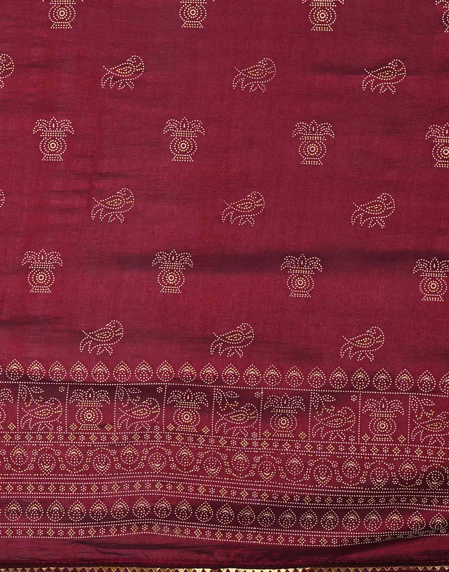 Maroon Silk Printed Saree
