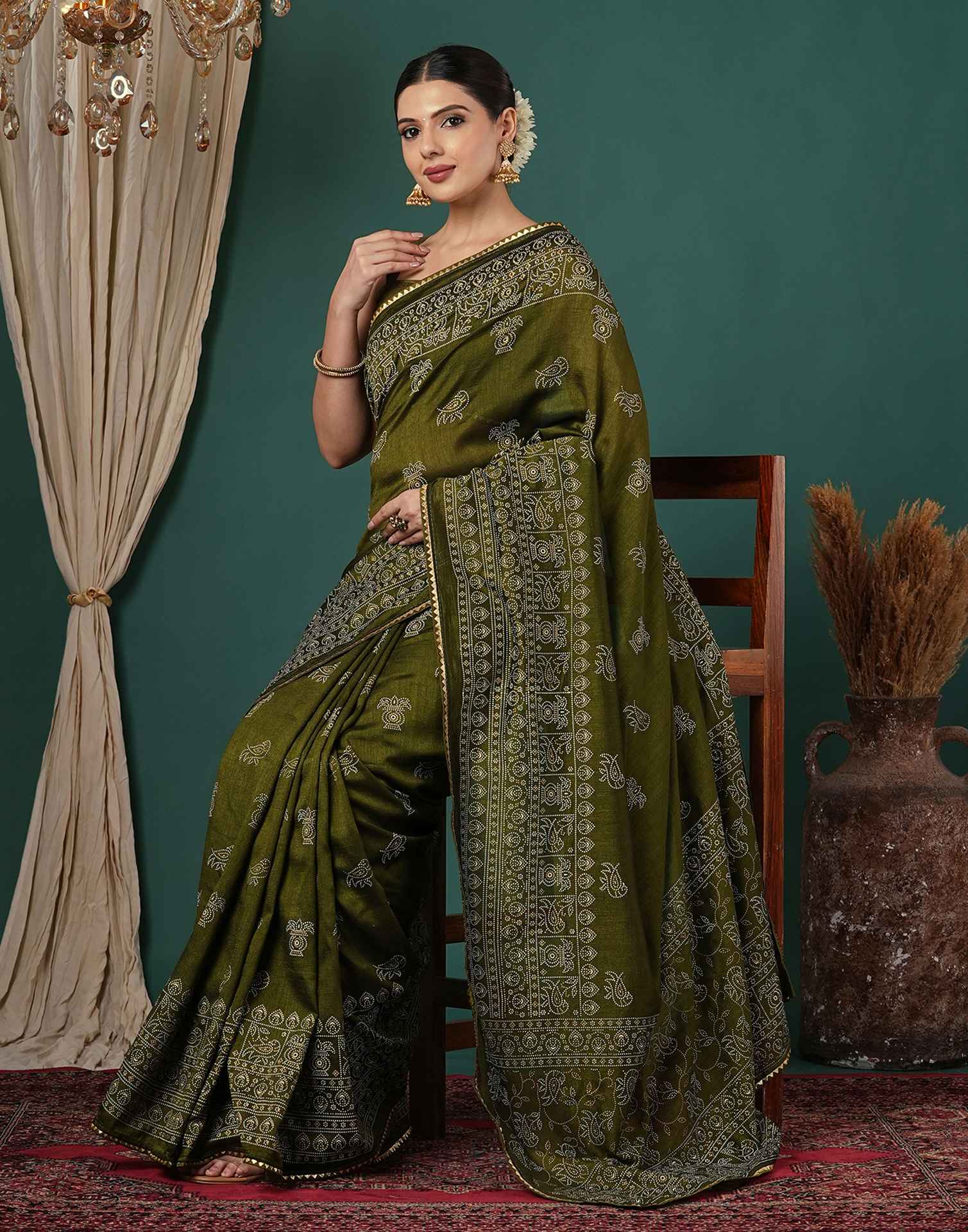 Mehandi Green Silk Printed Saree