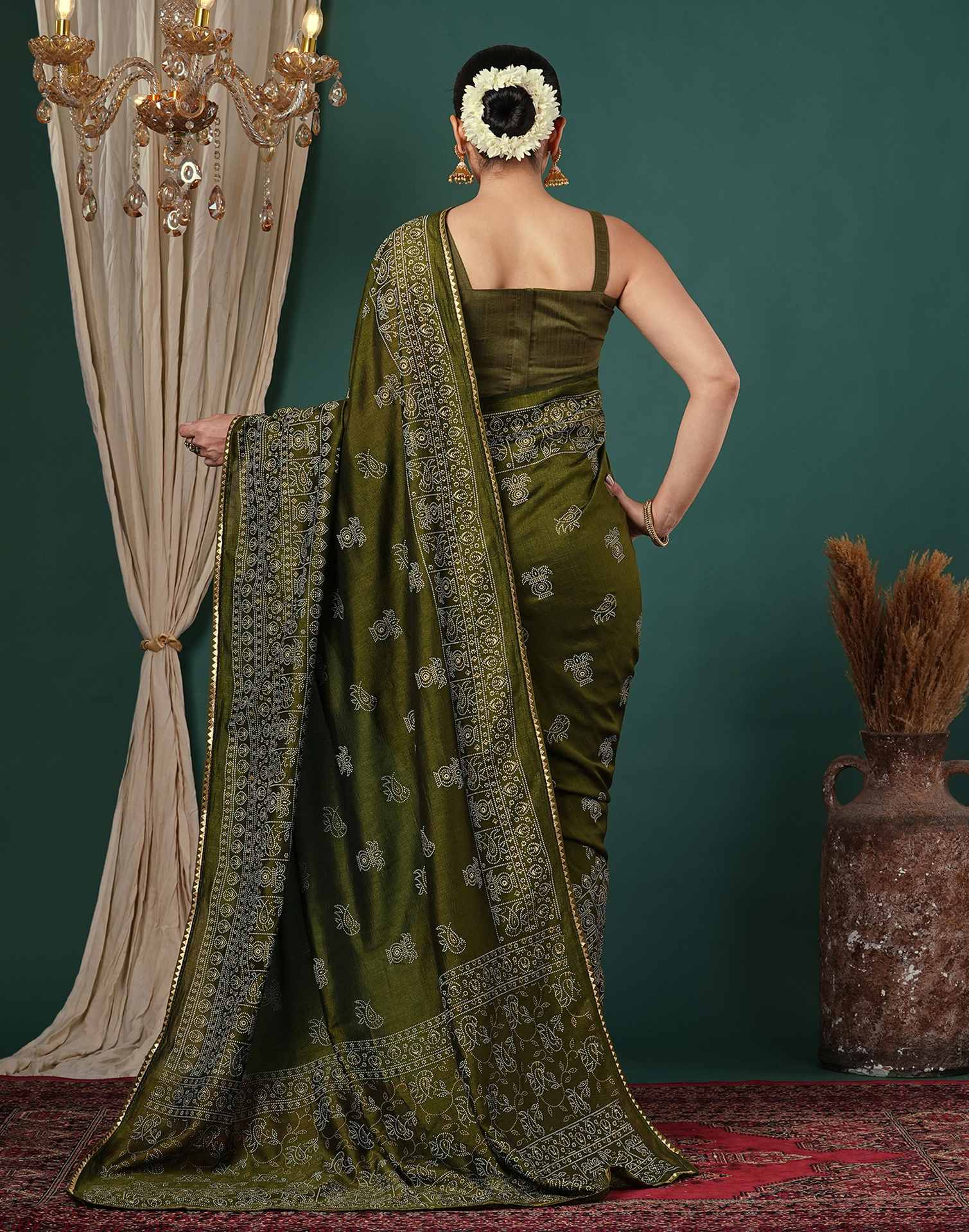 Mehandi Green Silk Printed Saree