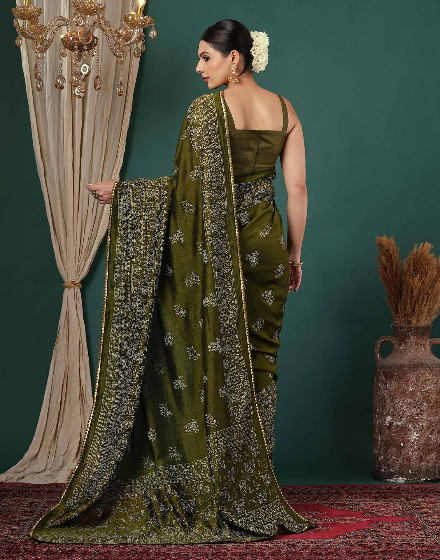 Mehandi Green Silk Printed Saree