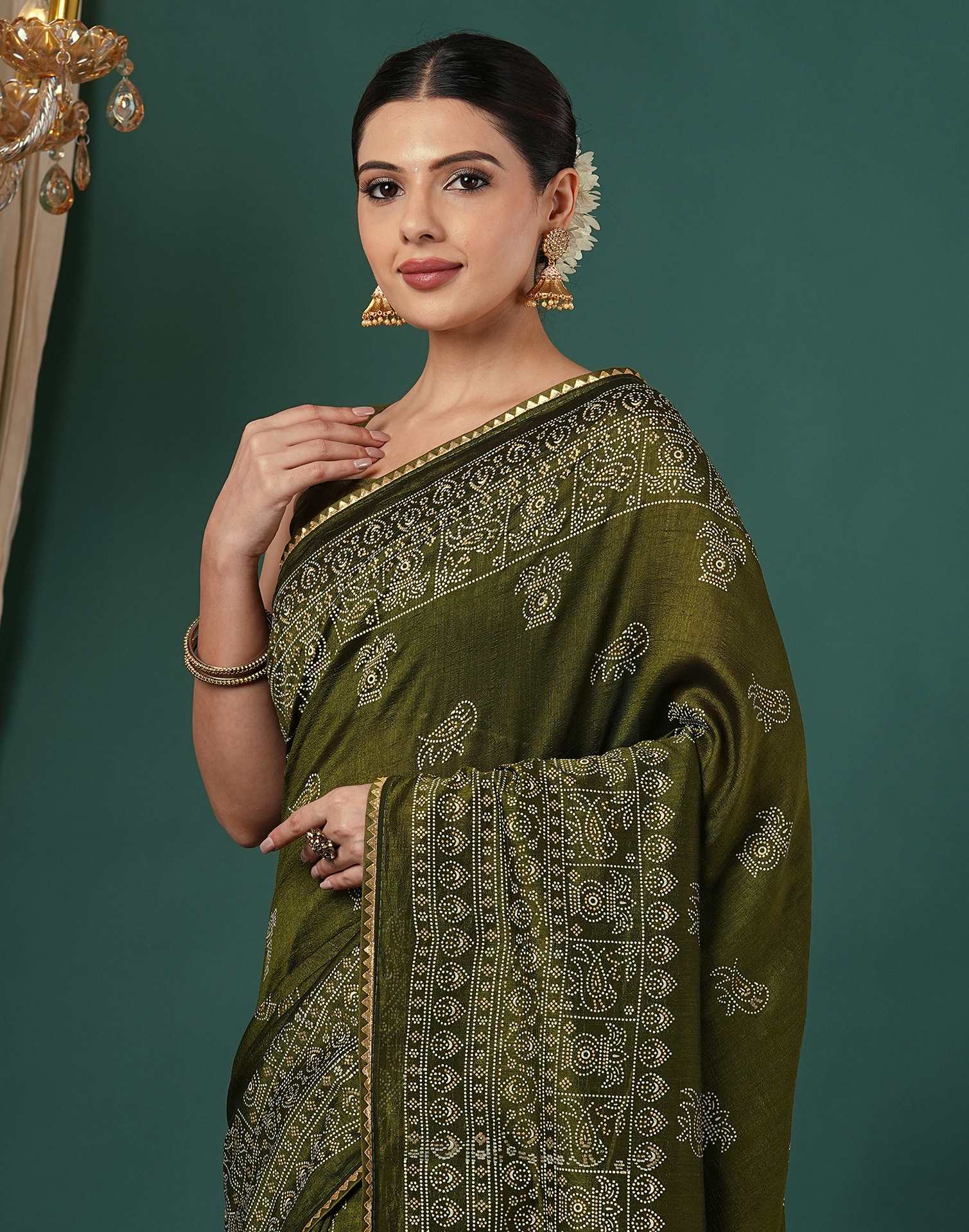 Mehandi Green Silk Printed Saree