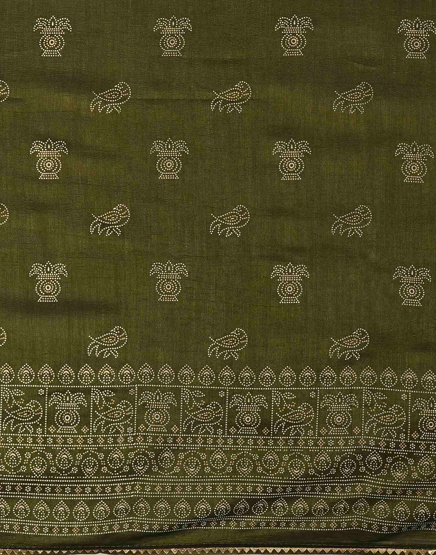 Mehandi Green Silk Printed Saree