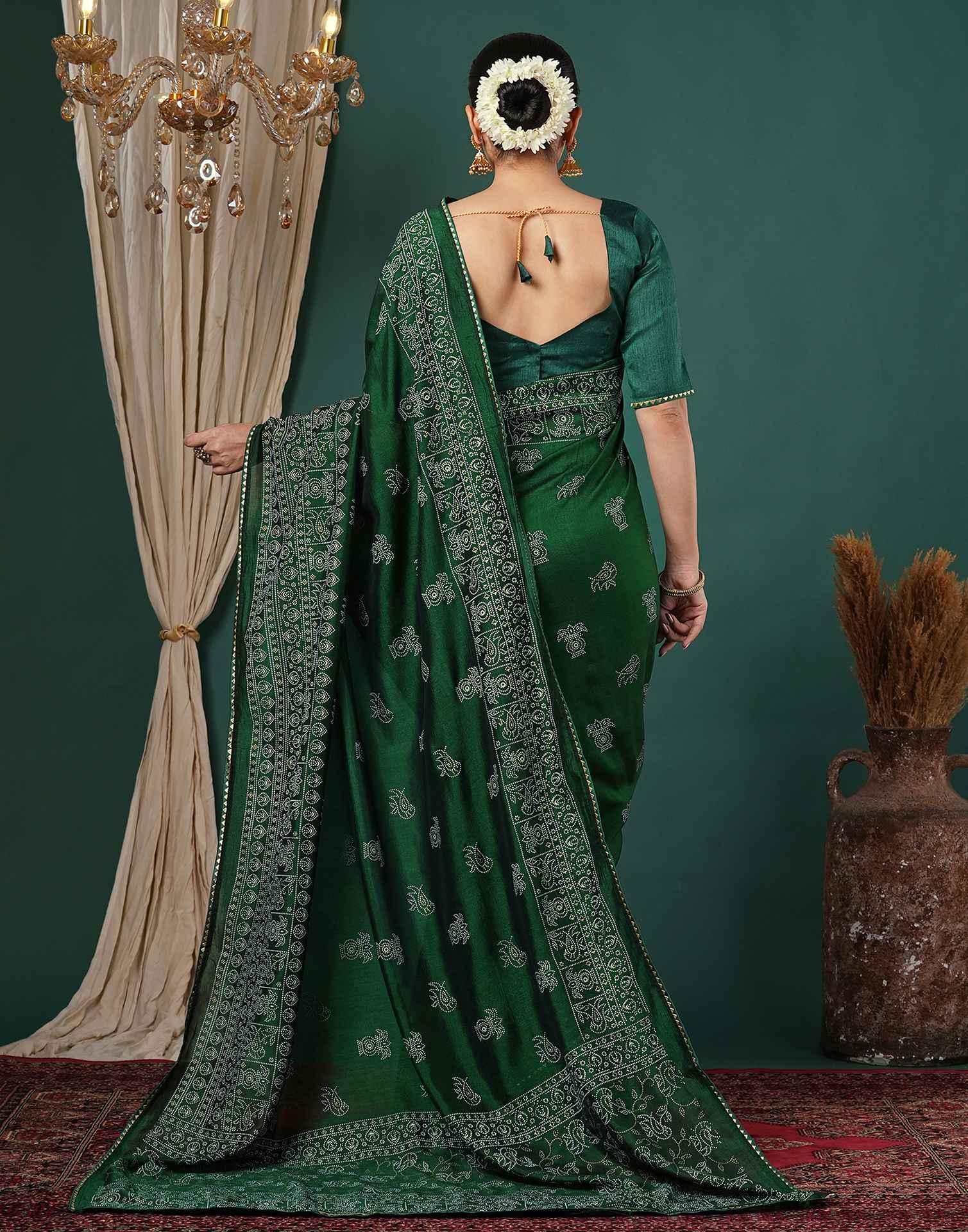 Bottle Green Silk Printed Saree