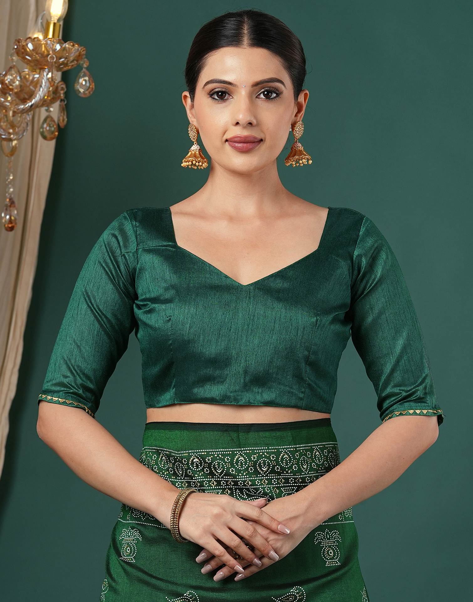 Bottle Green Silk Printed Saree