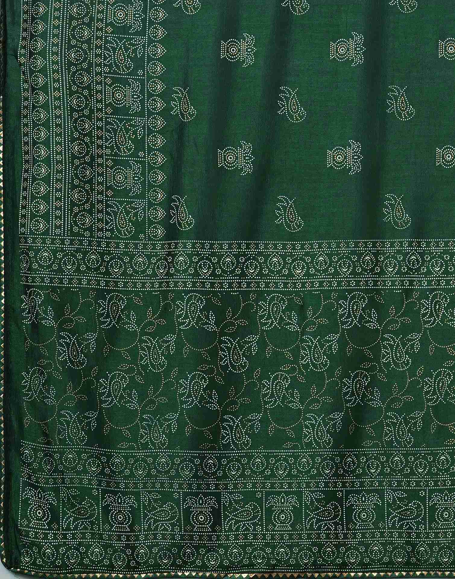 Bottle Green Silk Printed Saree