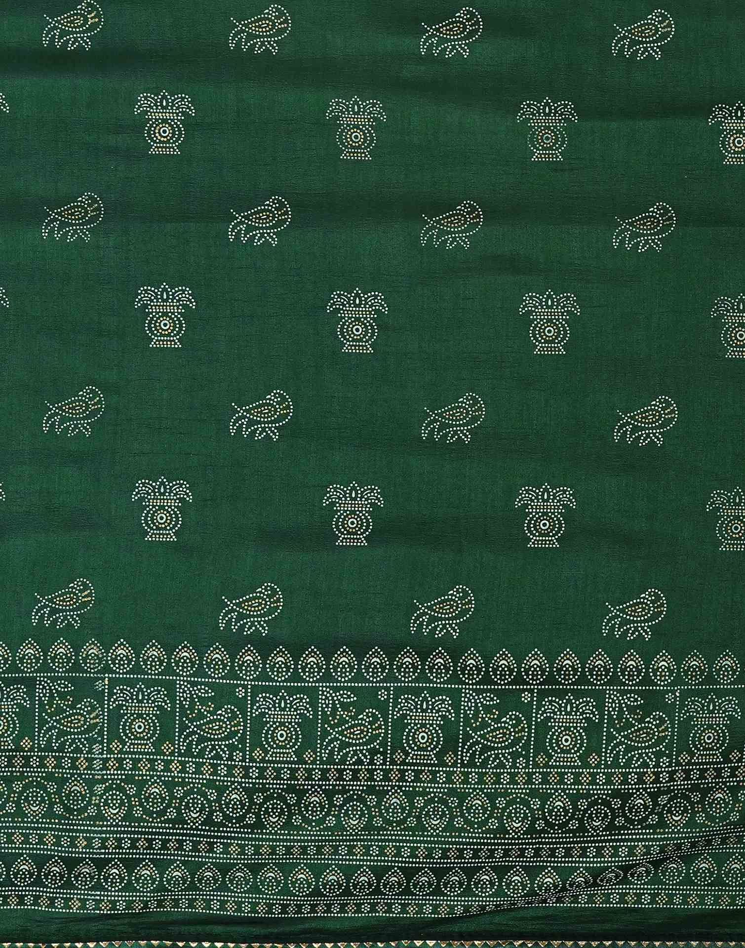 Bottle Green Silk Printed Saree