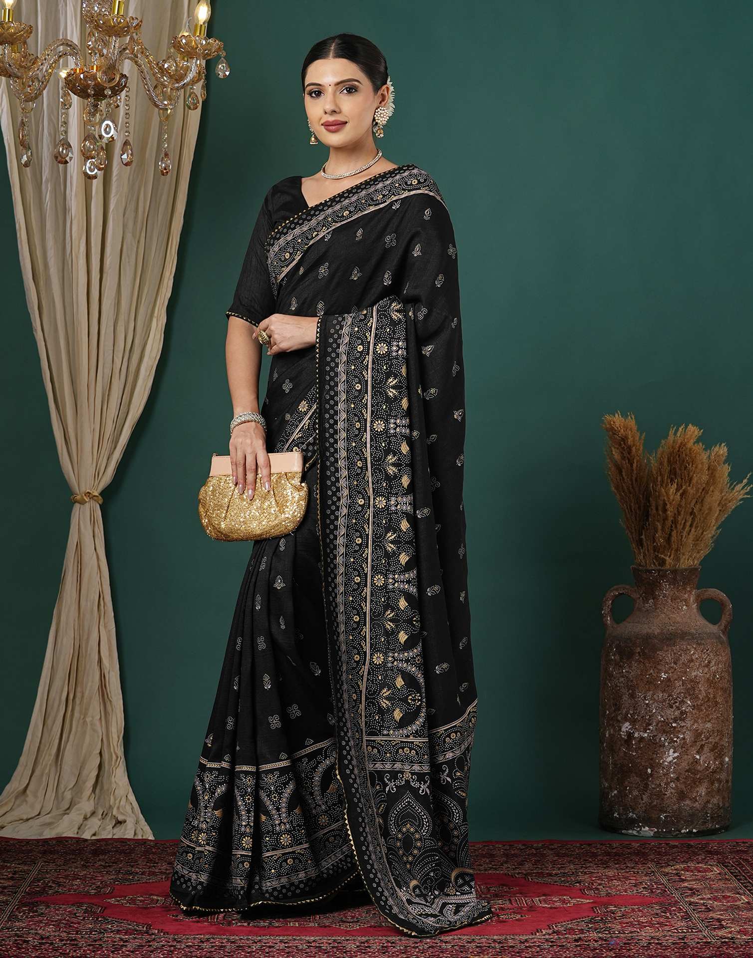 Black Silk Printed Saree