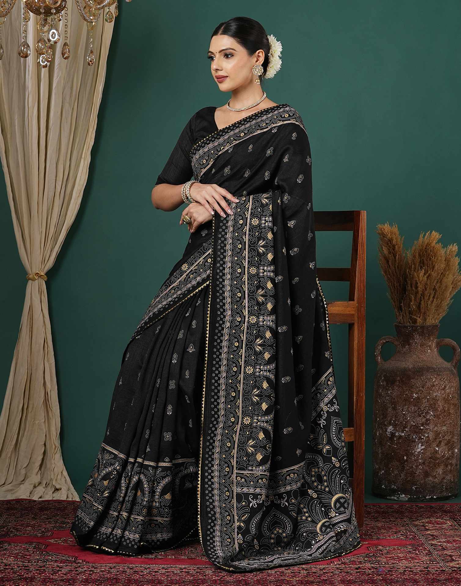 Black Silk Printed Saree