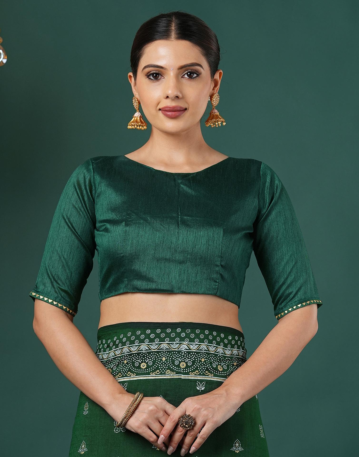 Bottle Green Silk Printed Saree