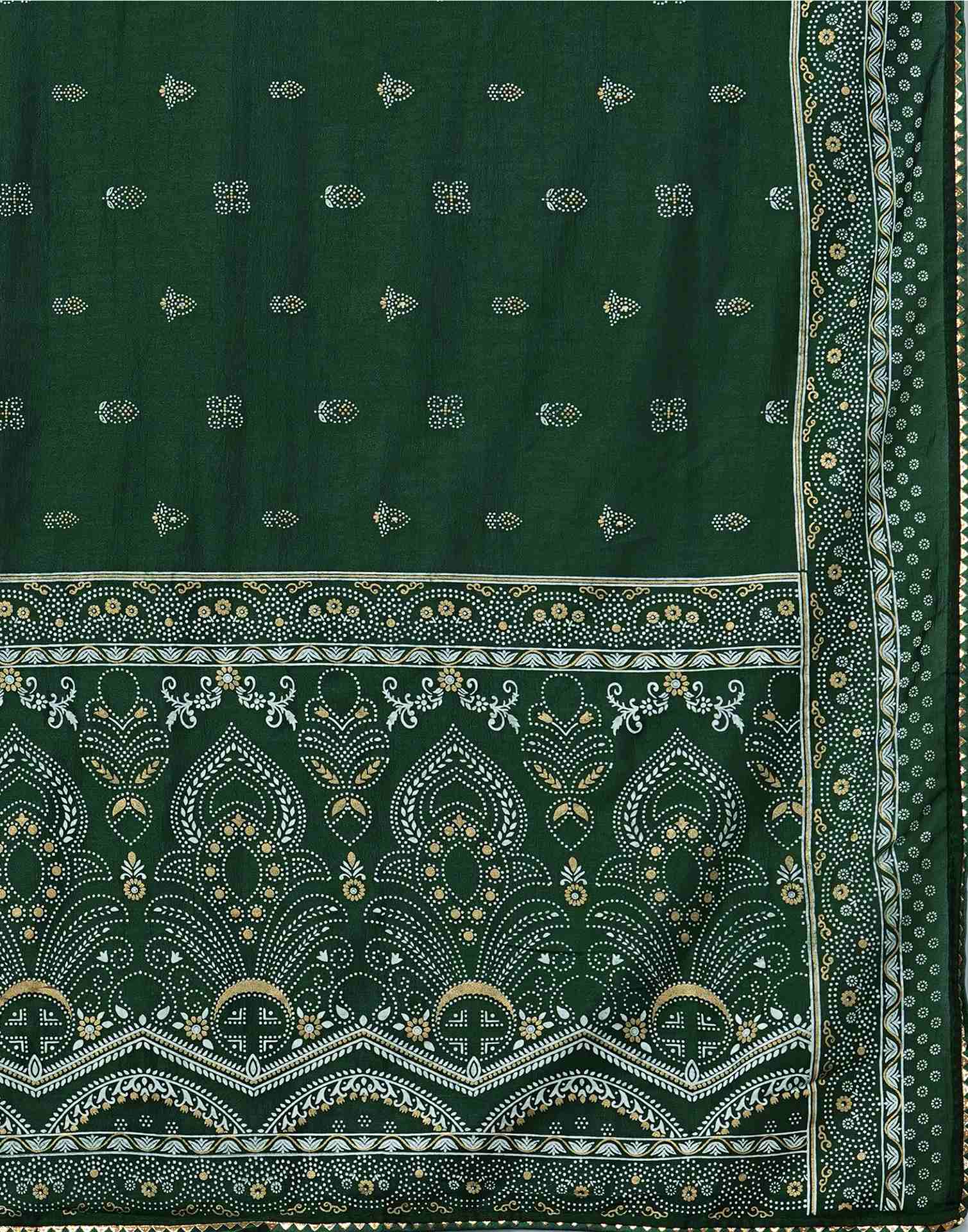 Bottle Green Silk Printed Saree