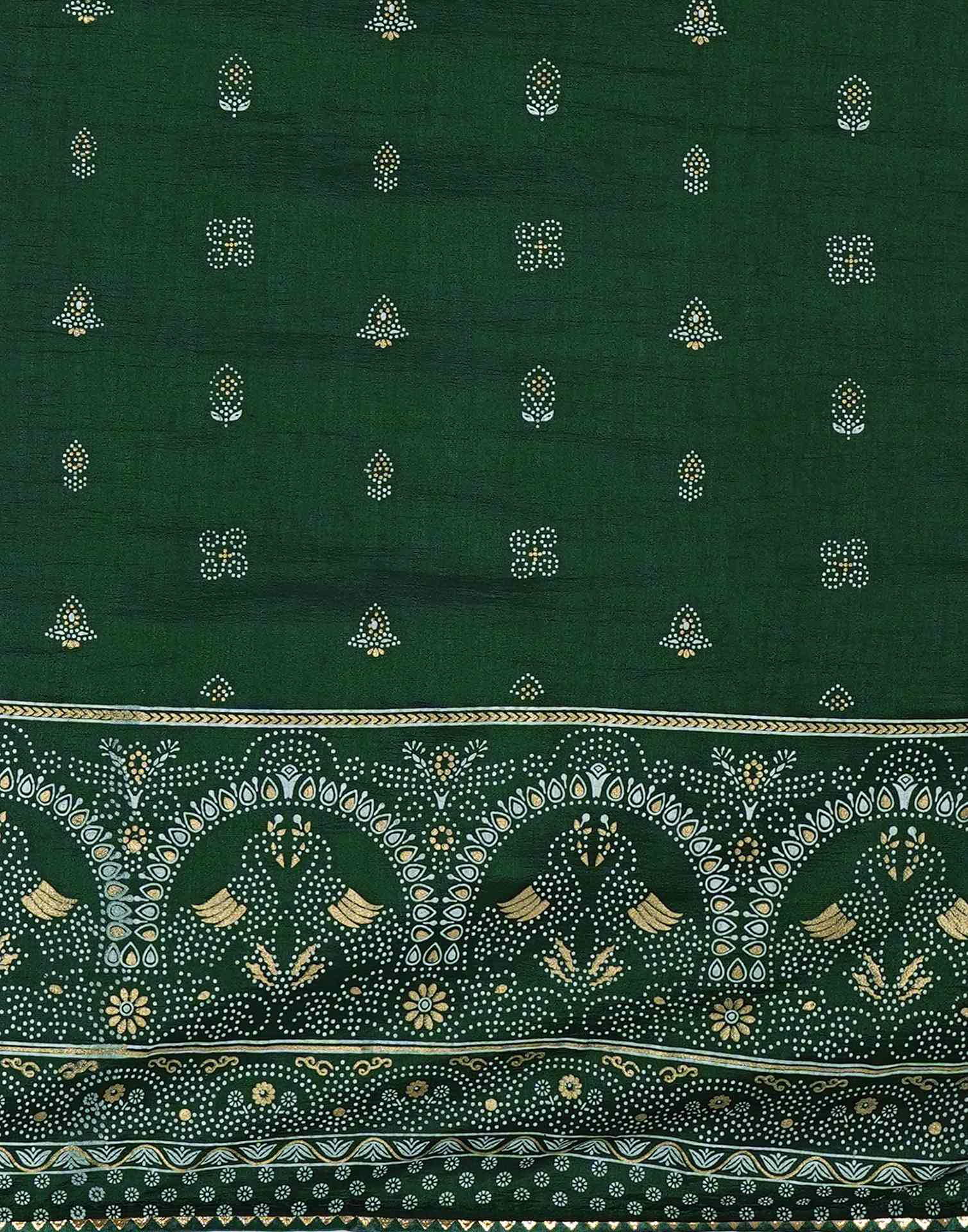 Bottle Green Silk Printed Saree