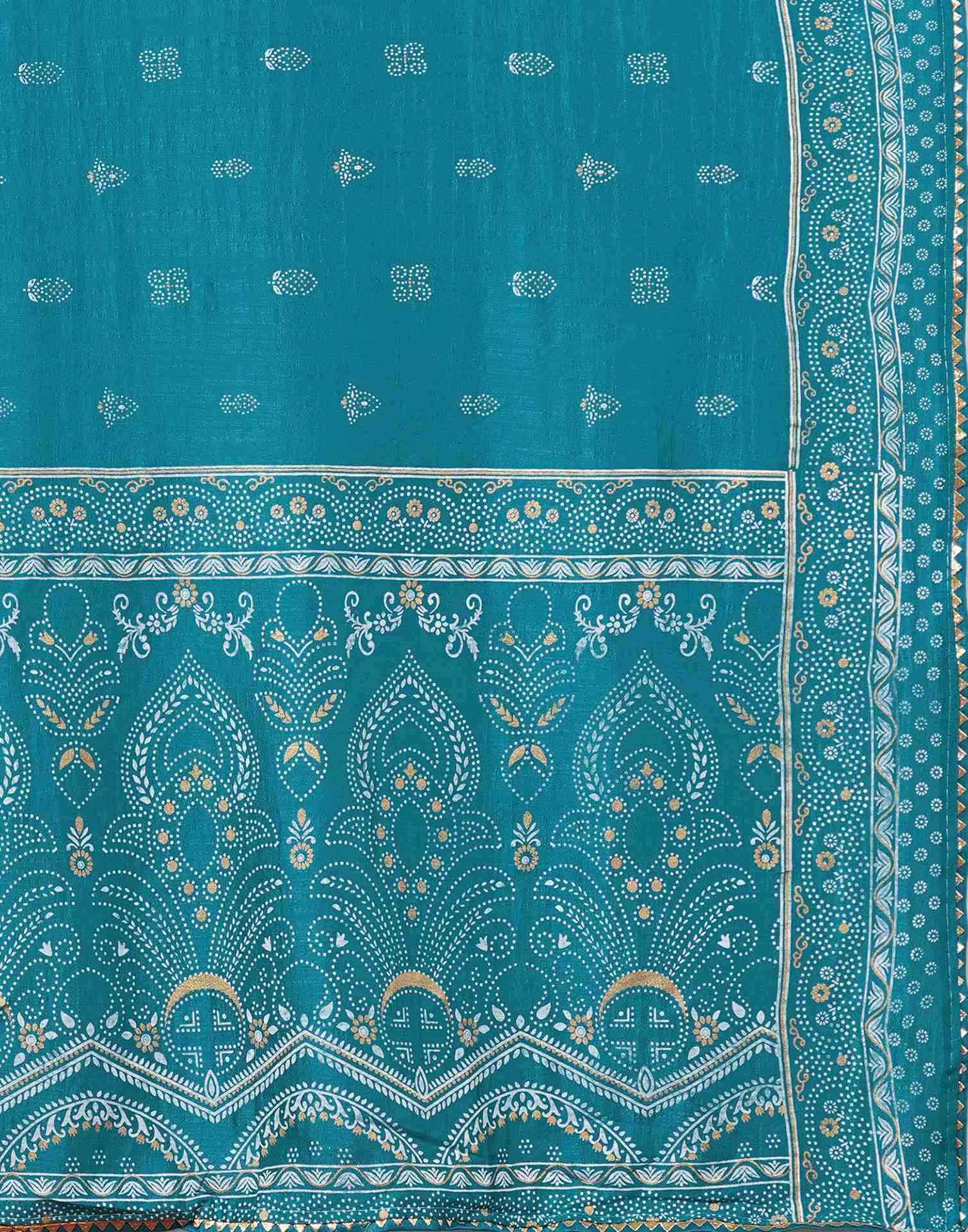 Teal Blue Silk Printed Saree