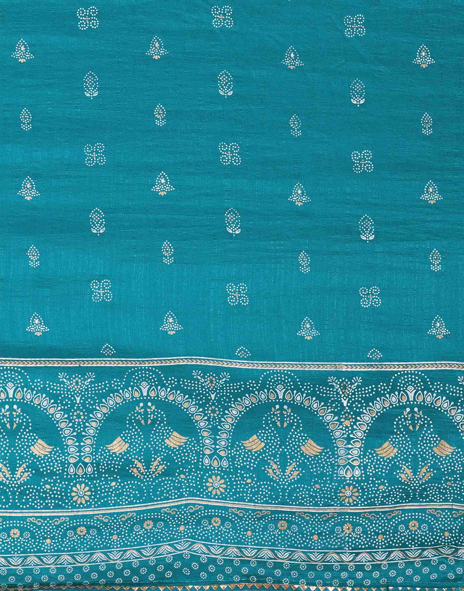 Teal Blue Silk Printed Saree