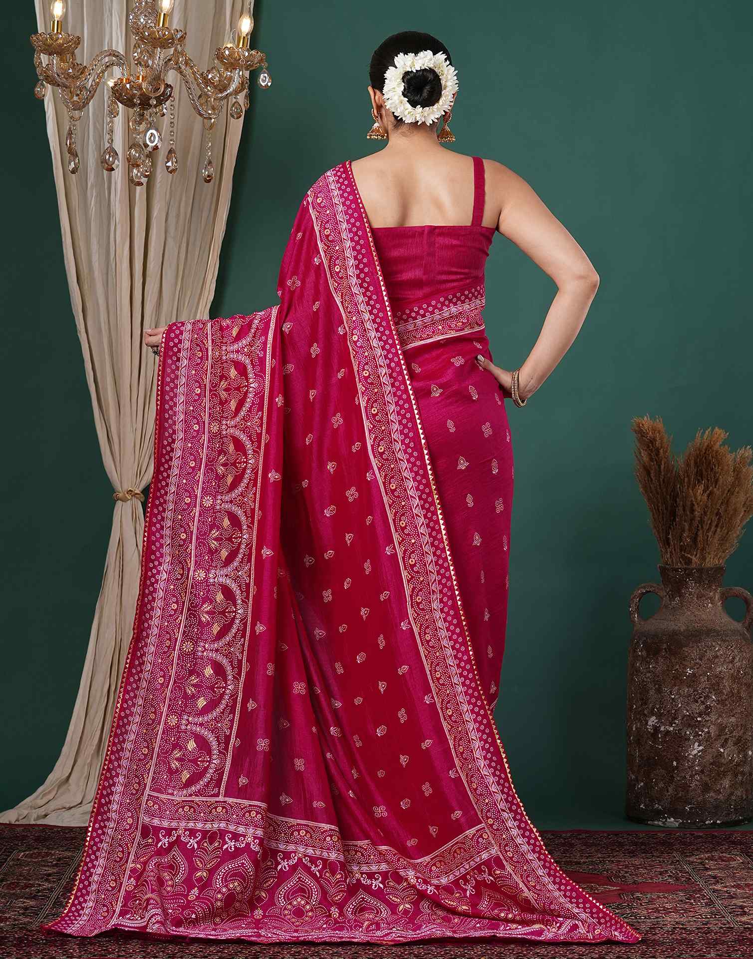 Rani Pink Silk Printed Saree
