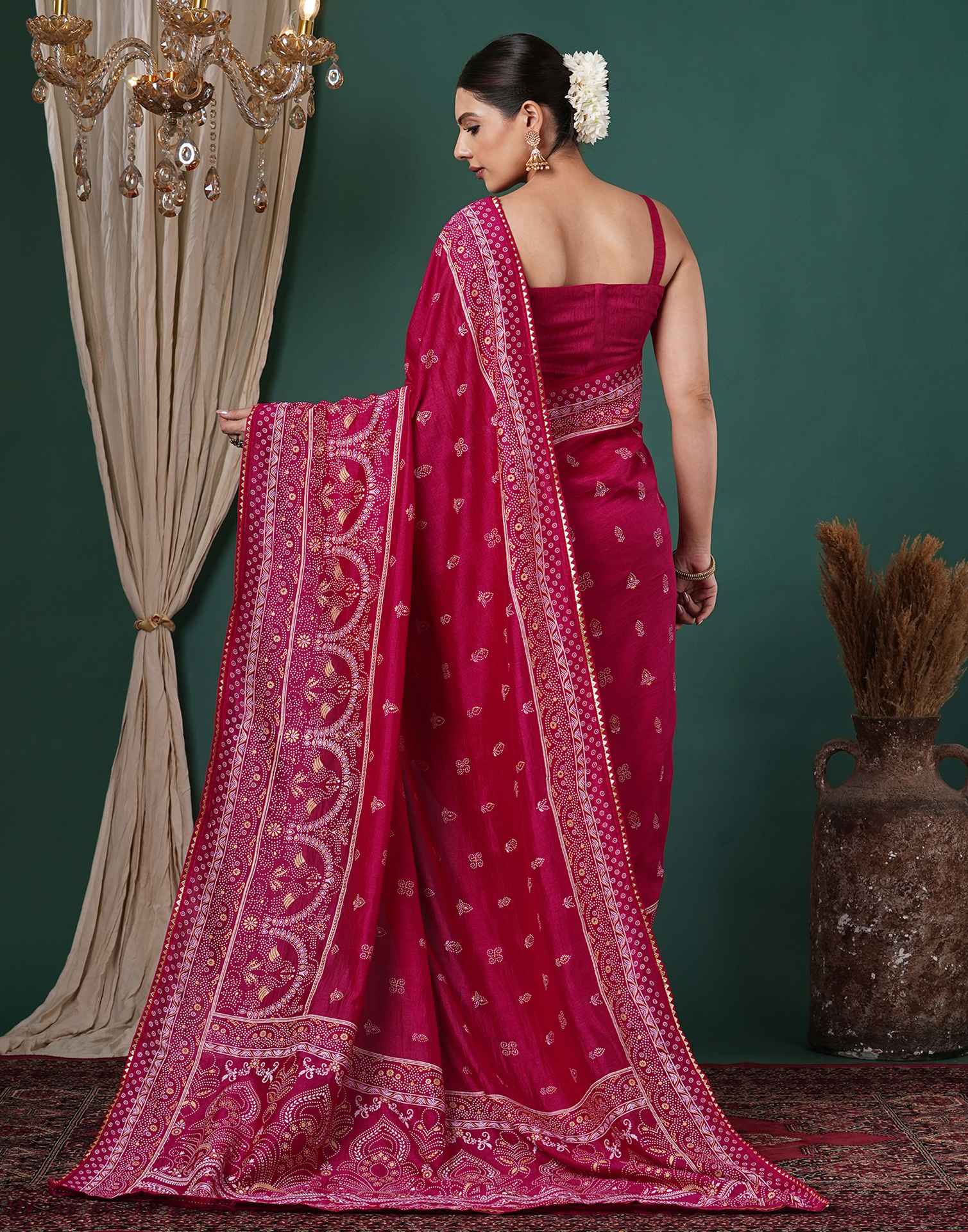 Rani Pink Silk Printed Saree