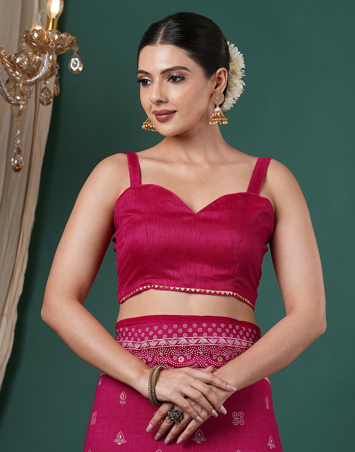 Rani Pink Silk Printed Saree