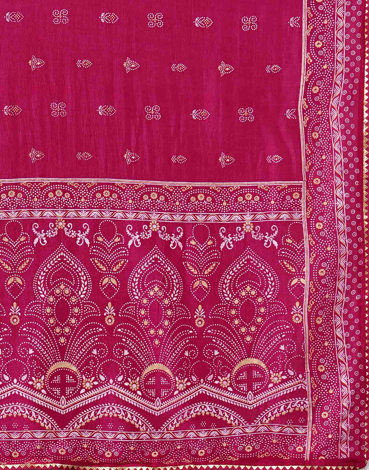 Rani Pink Silk Printed Saree