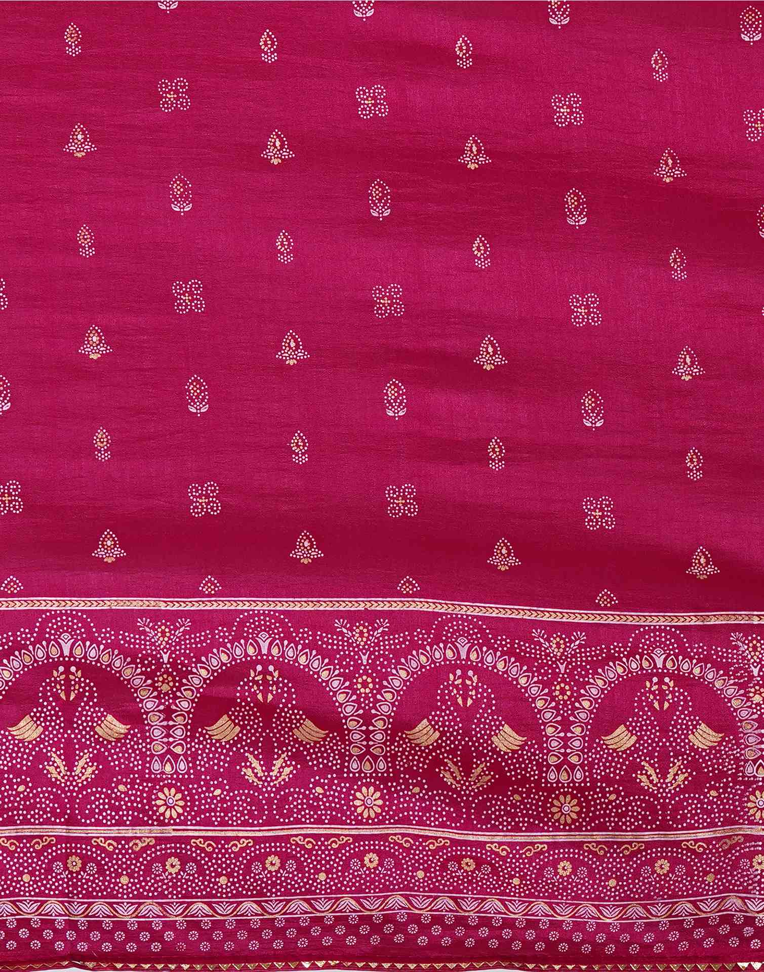 Rani Pink Silk Printed Saree