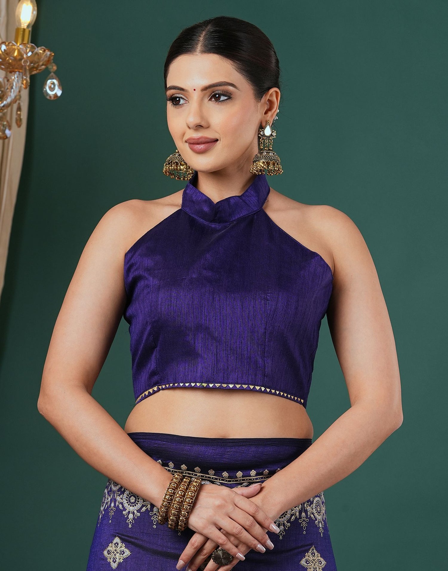 Navy Blue Silk Foil Printed Saree