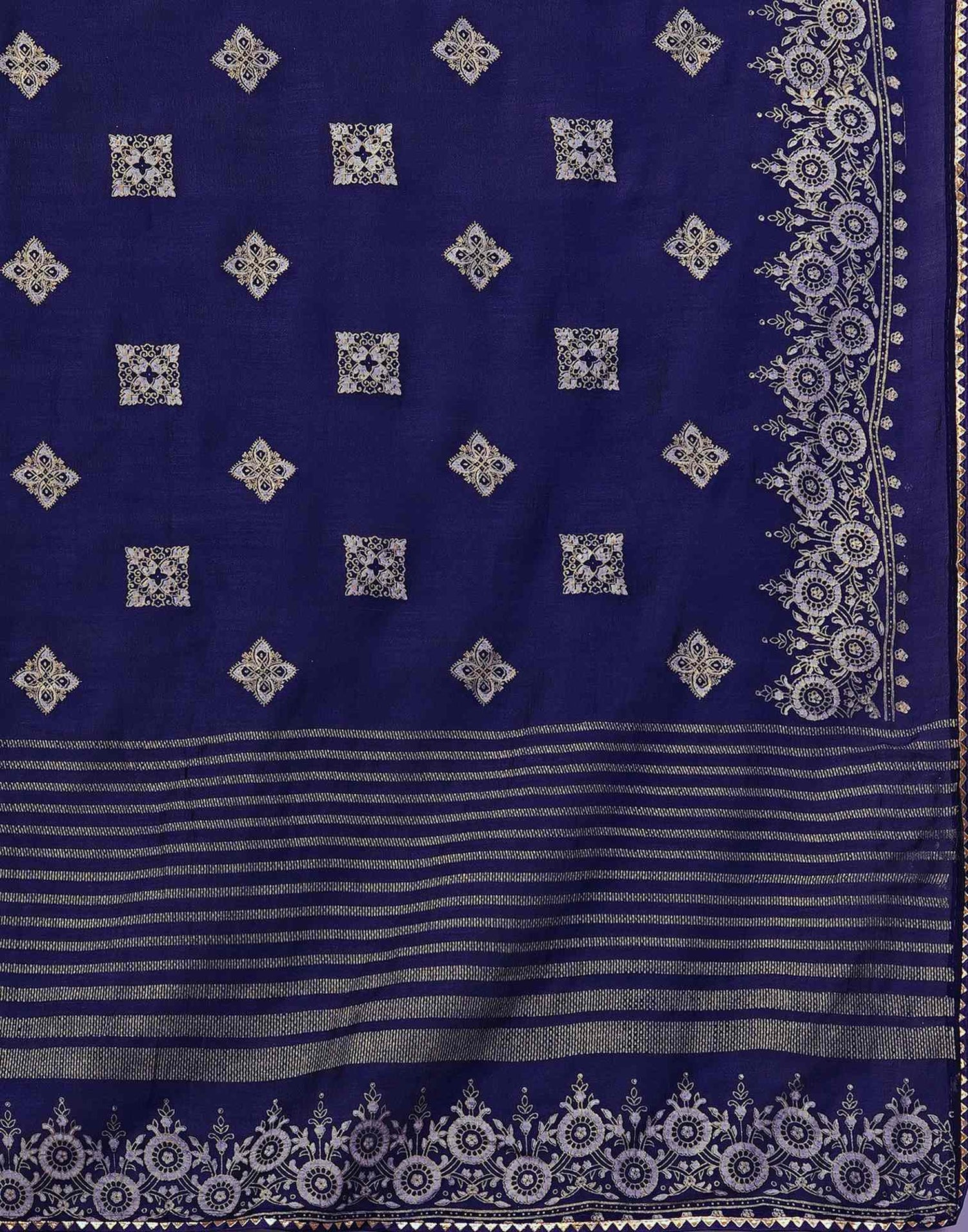 Navy Blue Silk Foil Printed Saree