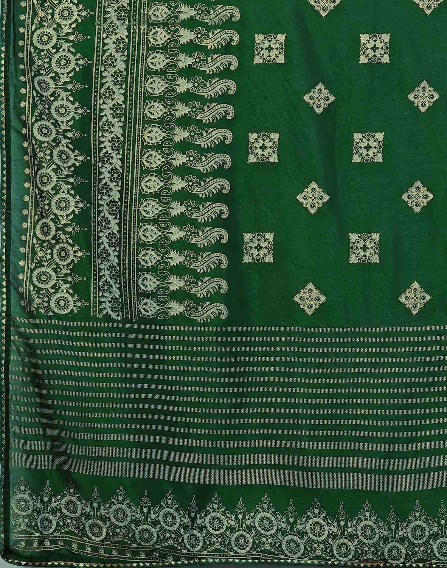 Bottle Green Silk Foil Printed Saree