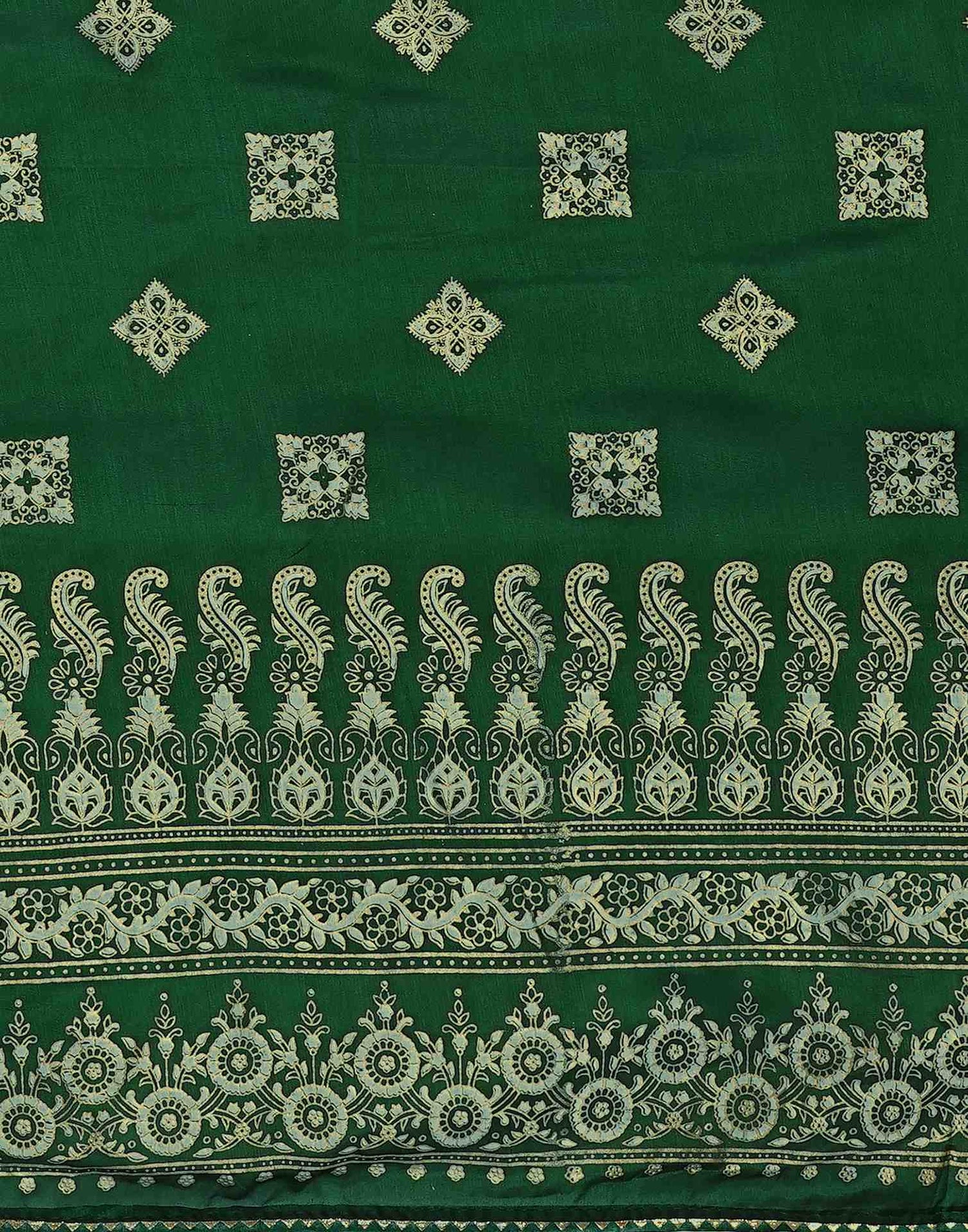 Bottle Green Silk Foil Printed Saree