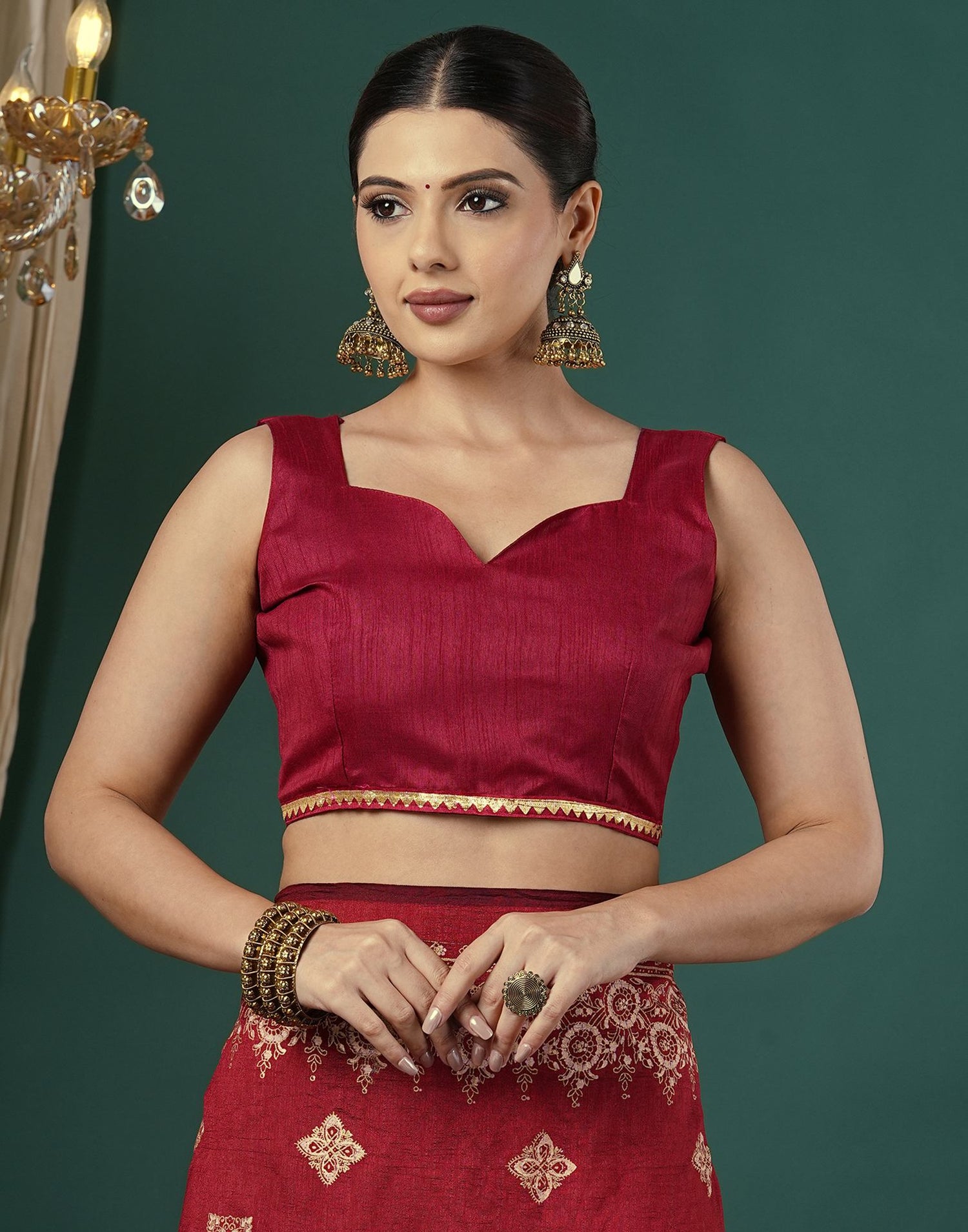 Maroon Silk Foil Printed Saree