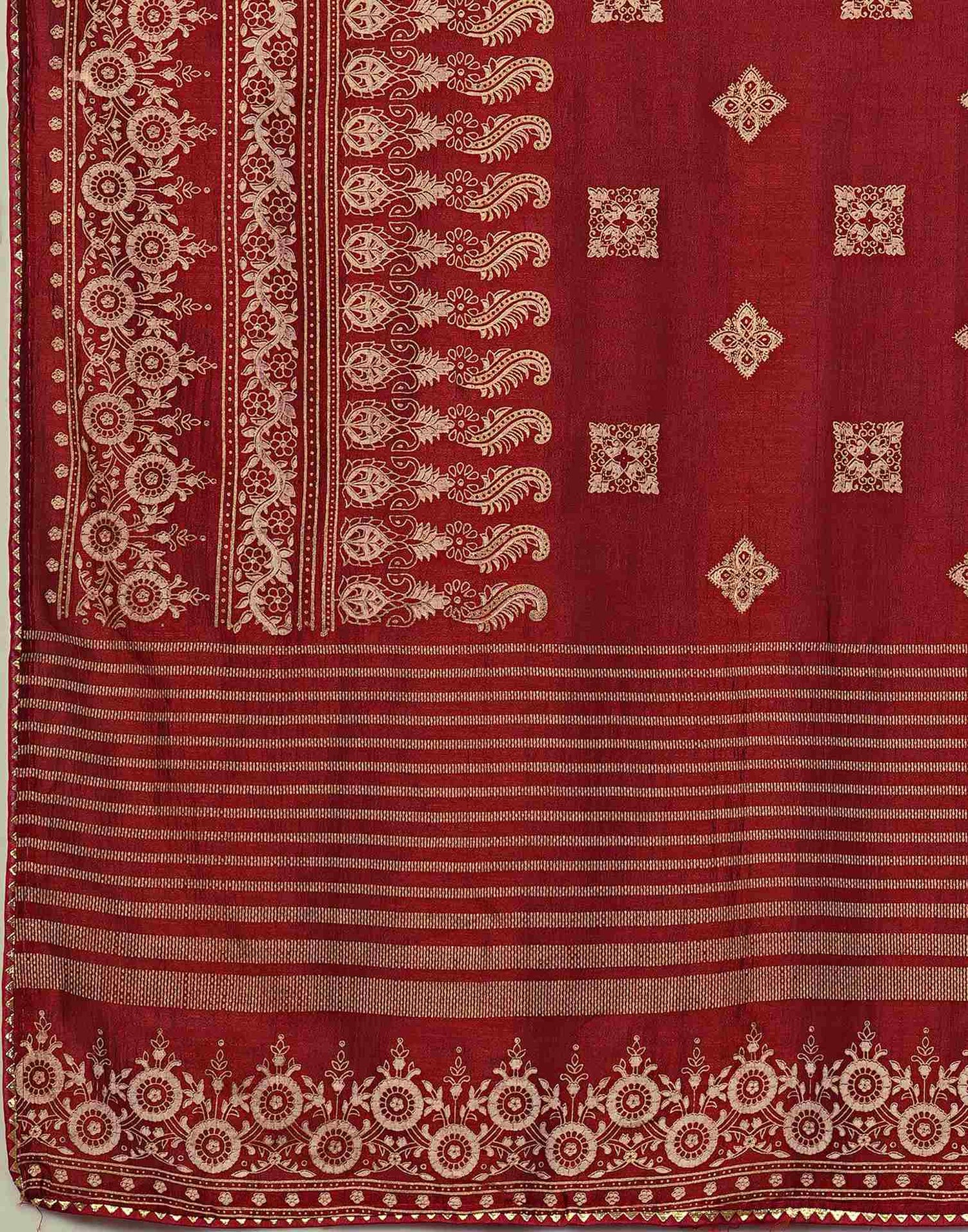 Maroon Silk Foil Printed Saree