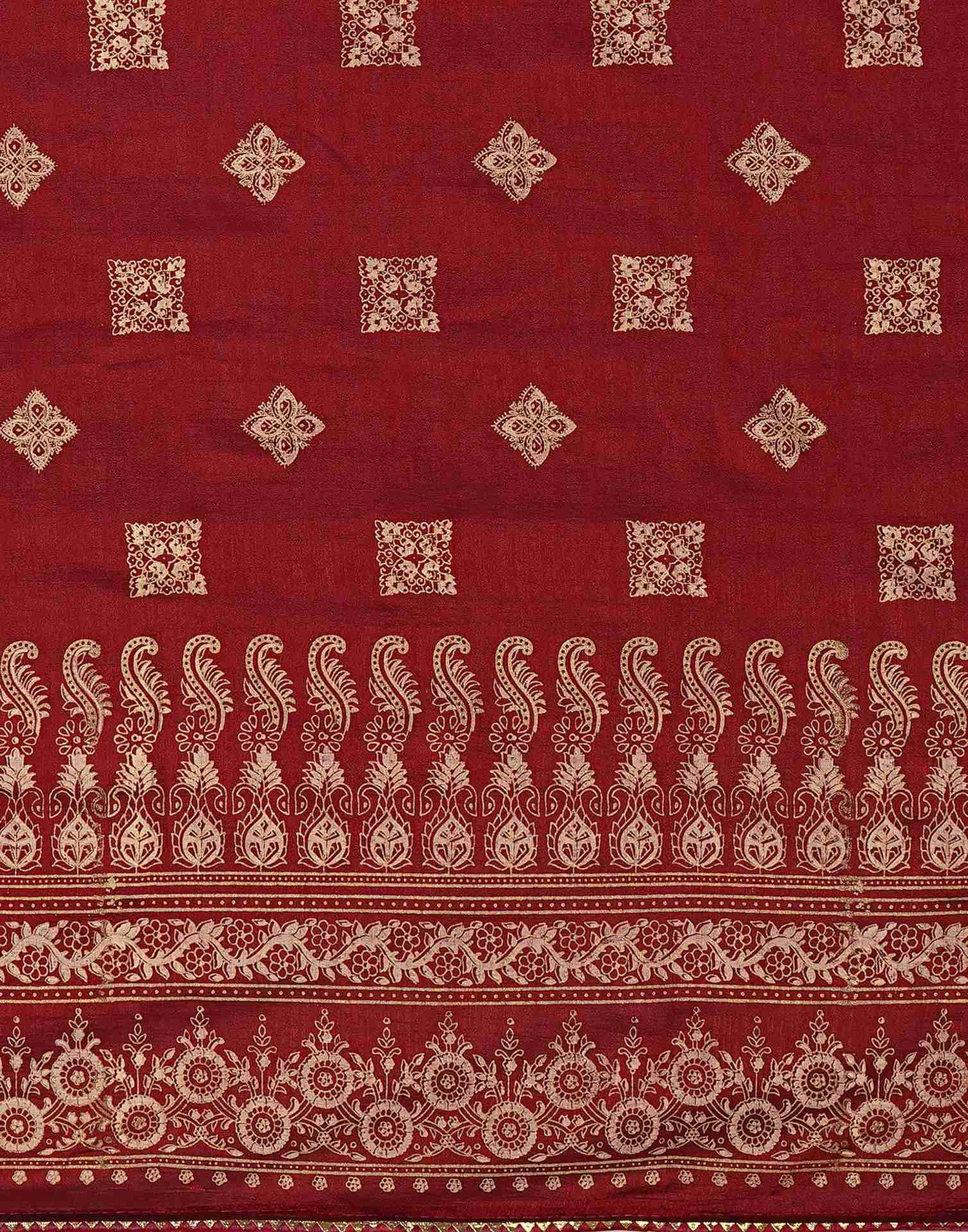 Maroon Silk Foil Printed Saree