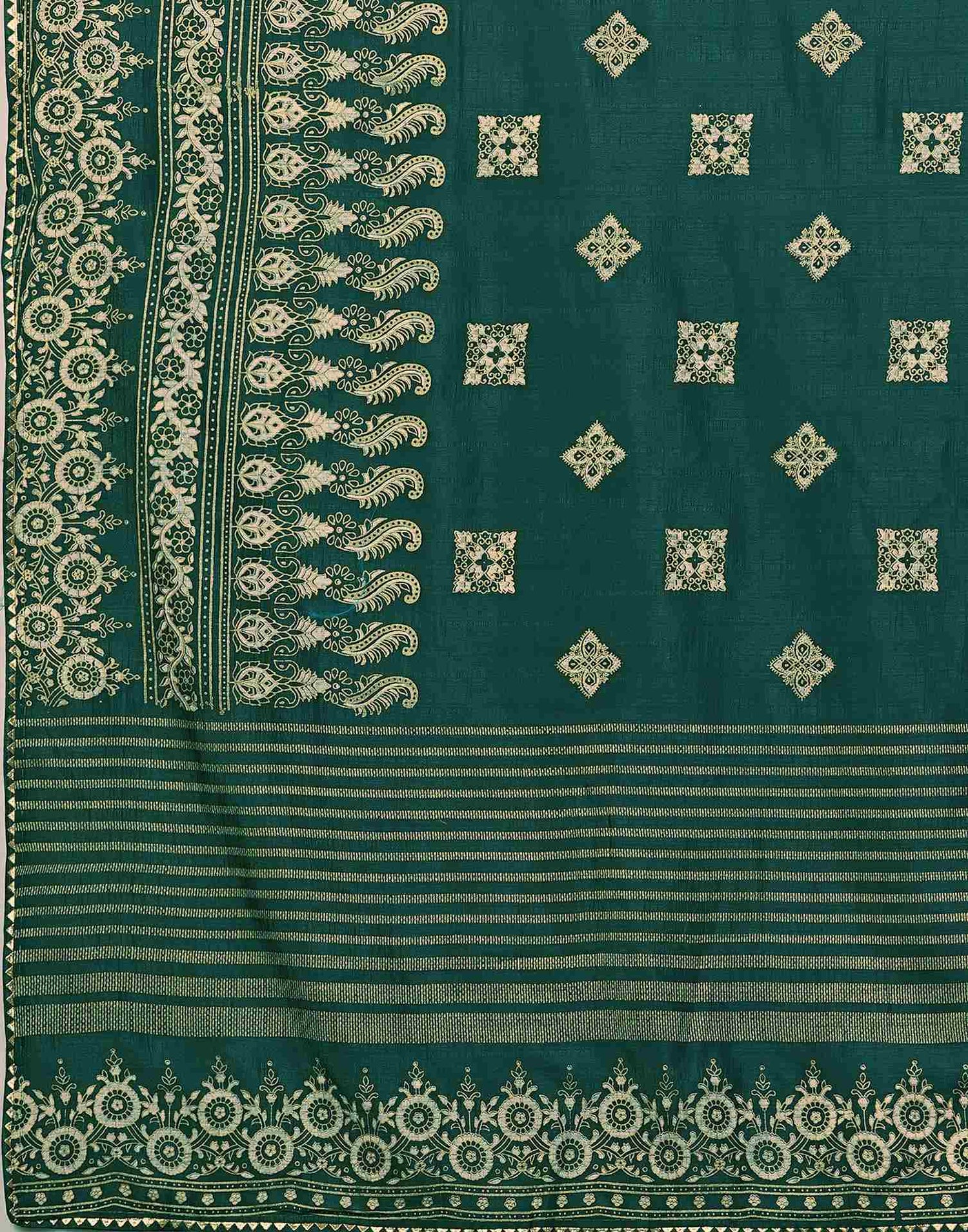 Teal Green Silk Foil Printed Saree