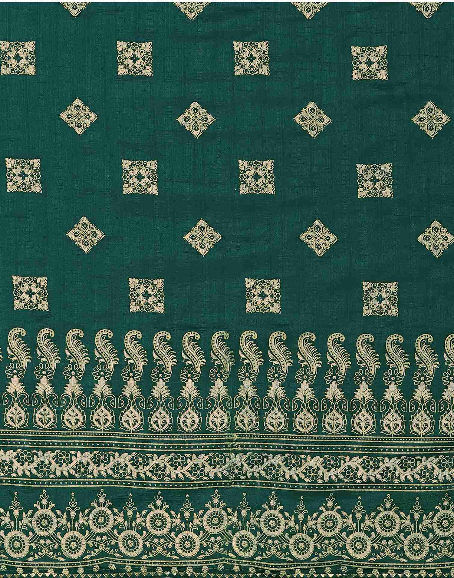 Teal Green Silk Foil Printed Saree