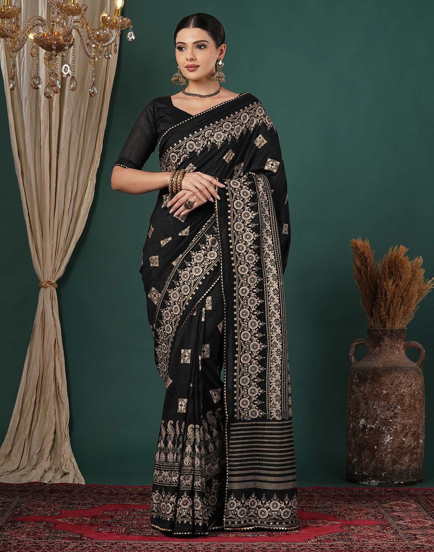 Black Silk Foil Printed Saree