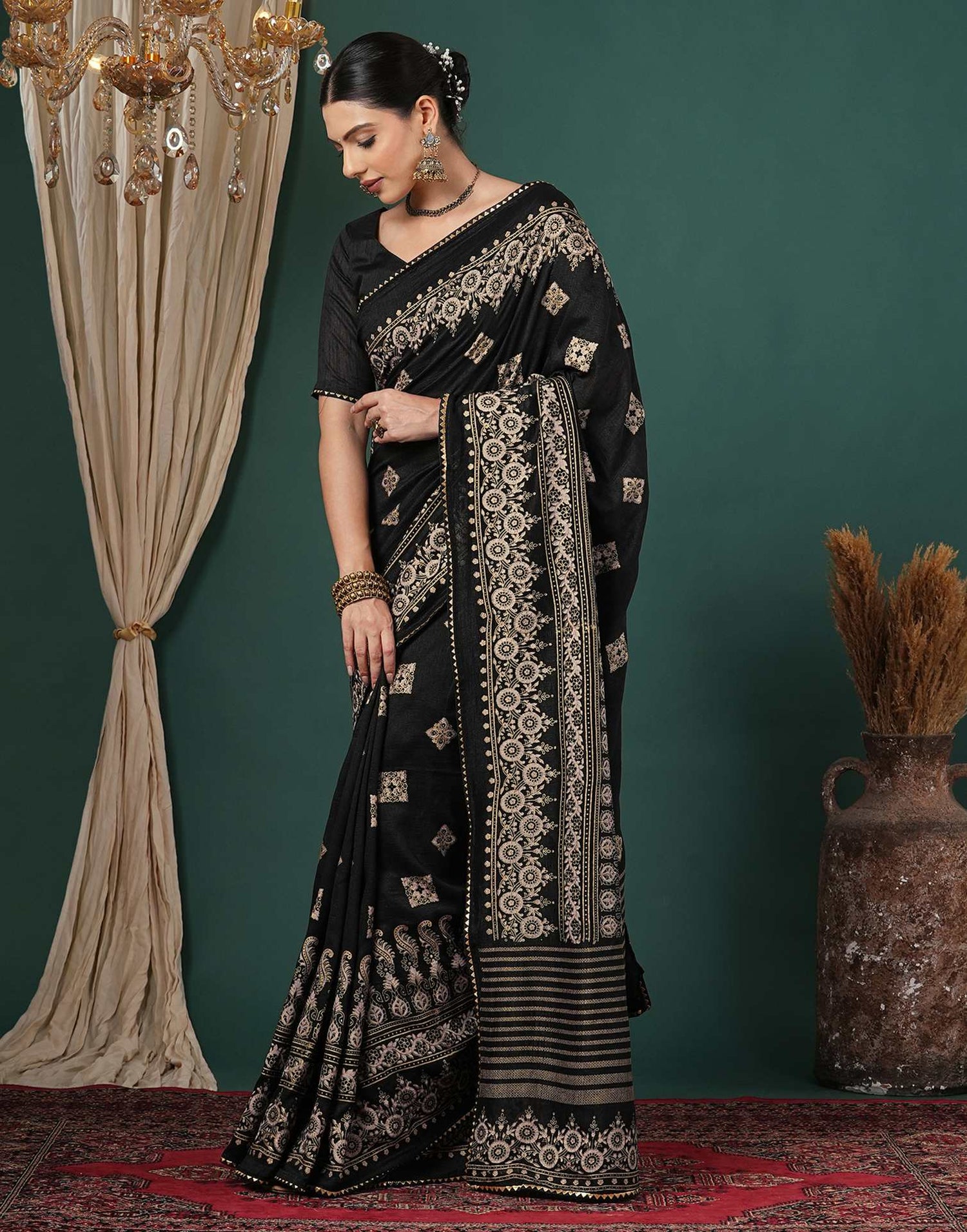 Black Silk Foil Printed Saree