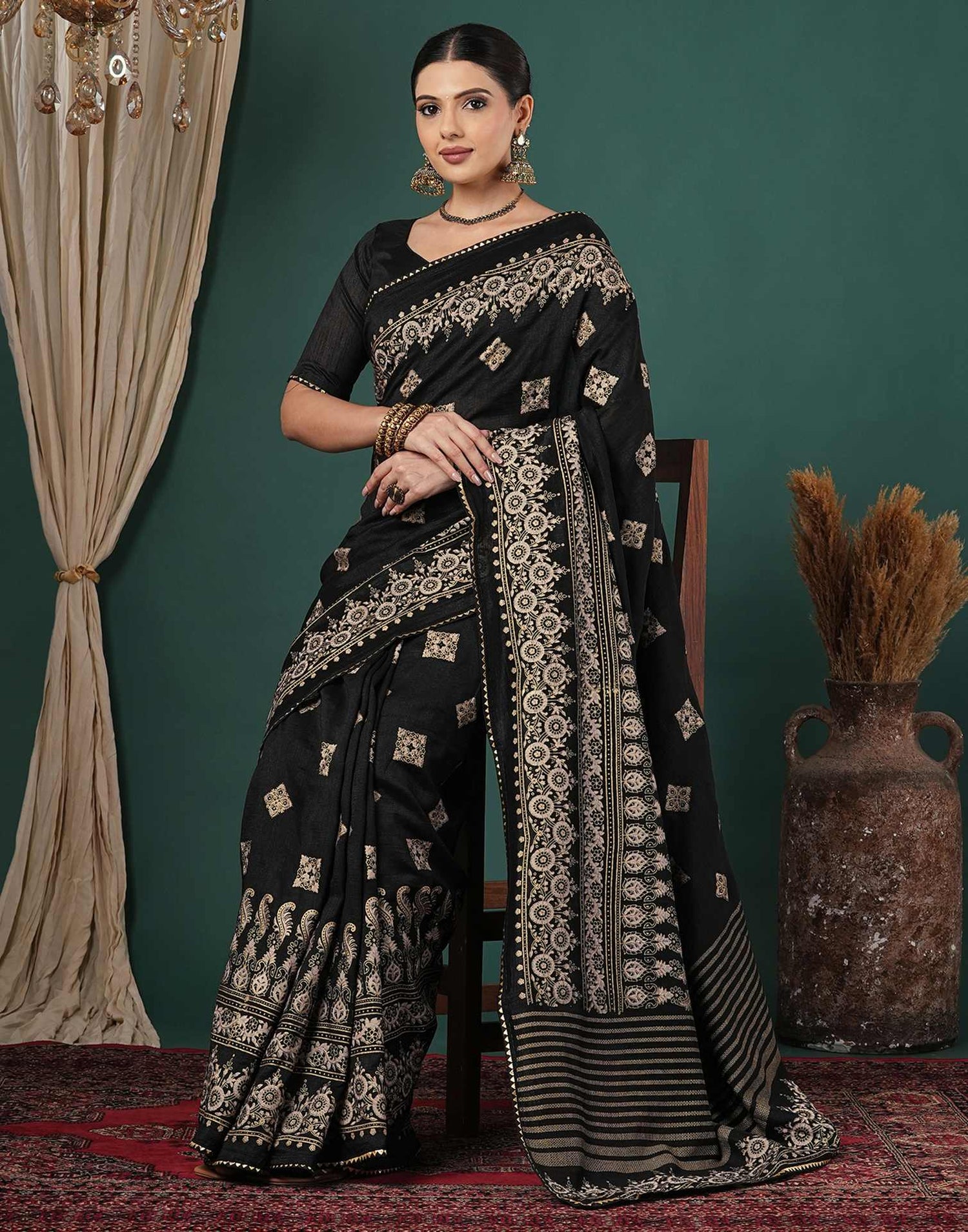 Black Silk Foil Printed Saree