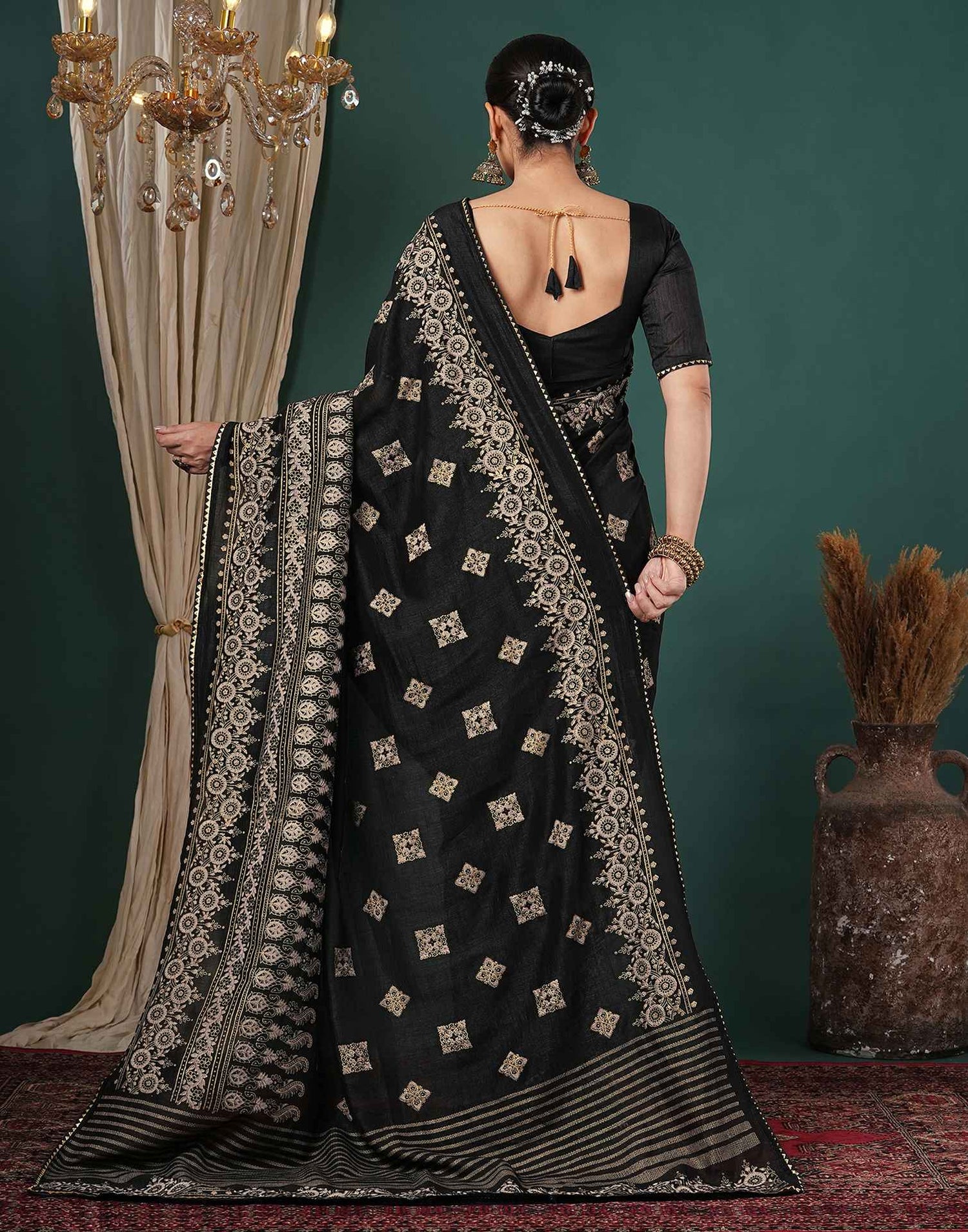 Black Silk Foil Printed Saree