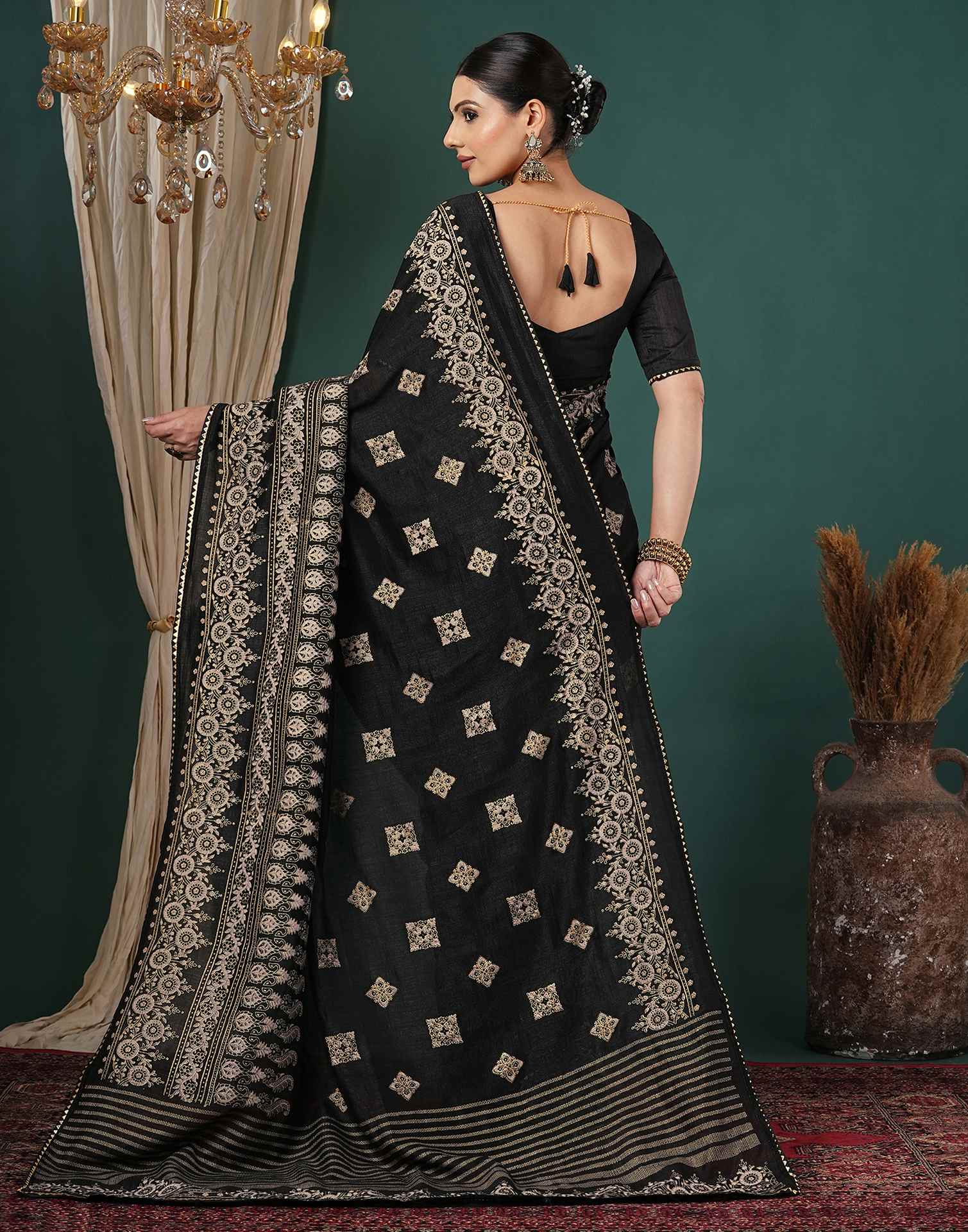 Black Silk Foil Printed Saree