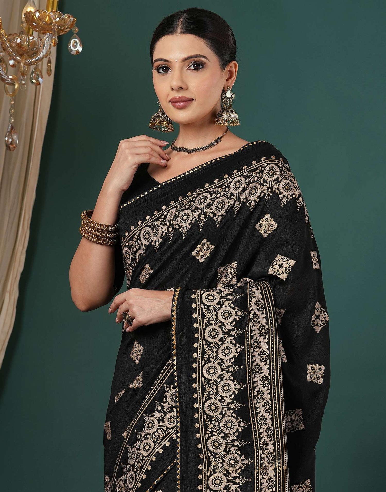 Black Silk Foil Printed Saree