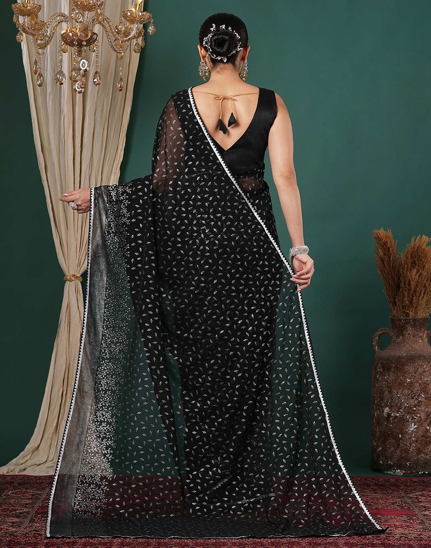 Black Georgette Foil Printed Saree