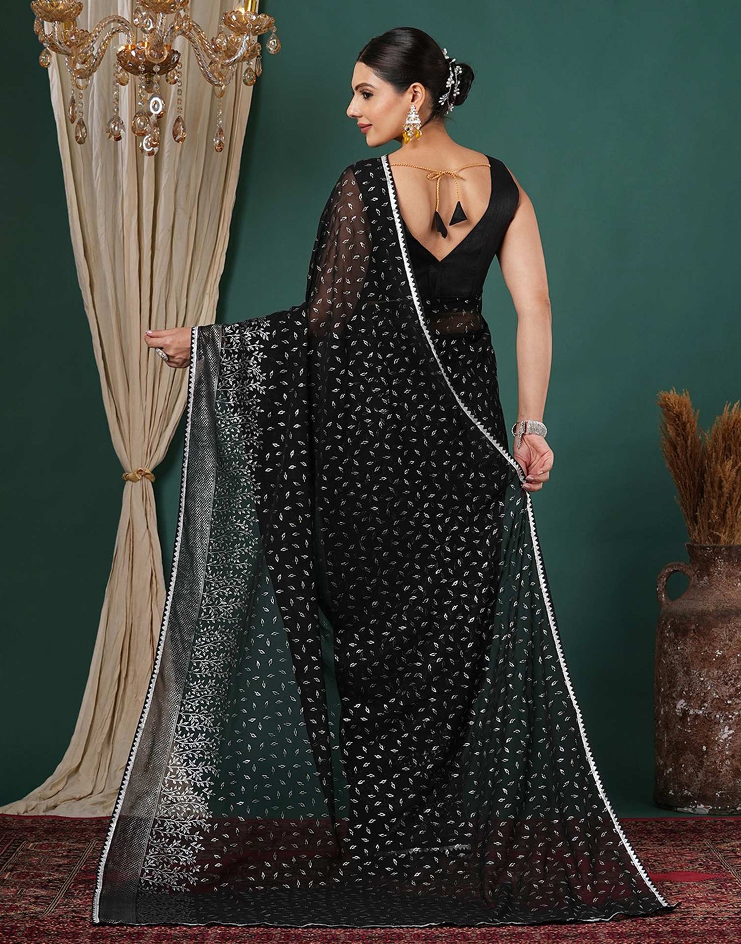 Black Georgette Foil Printed Saree