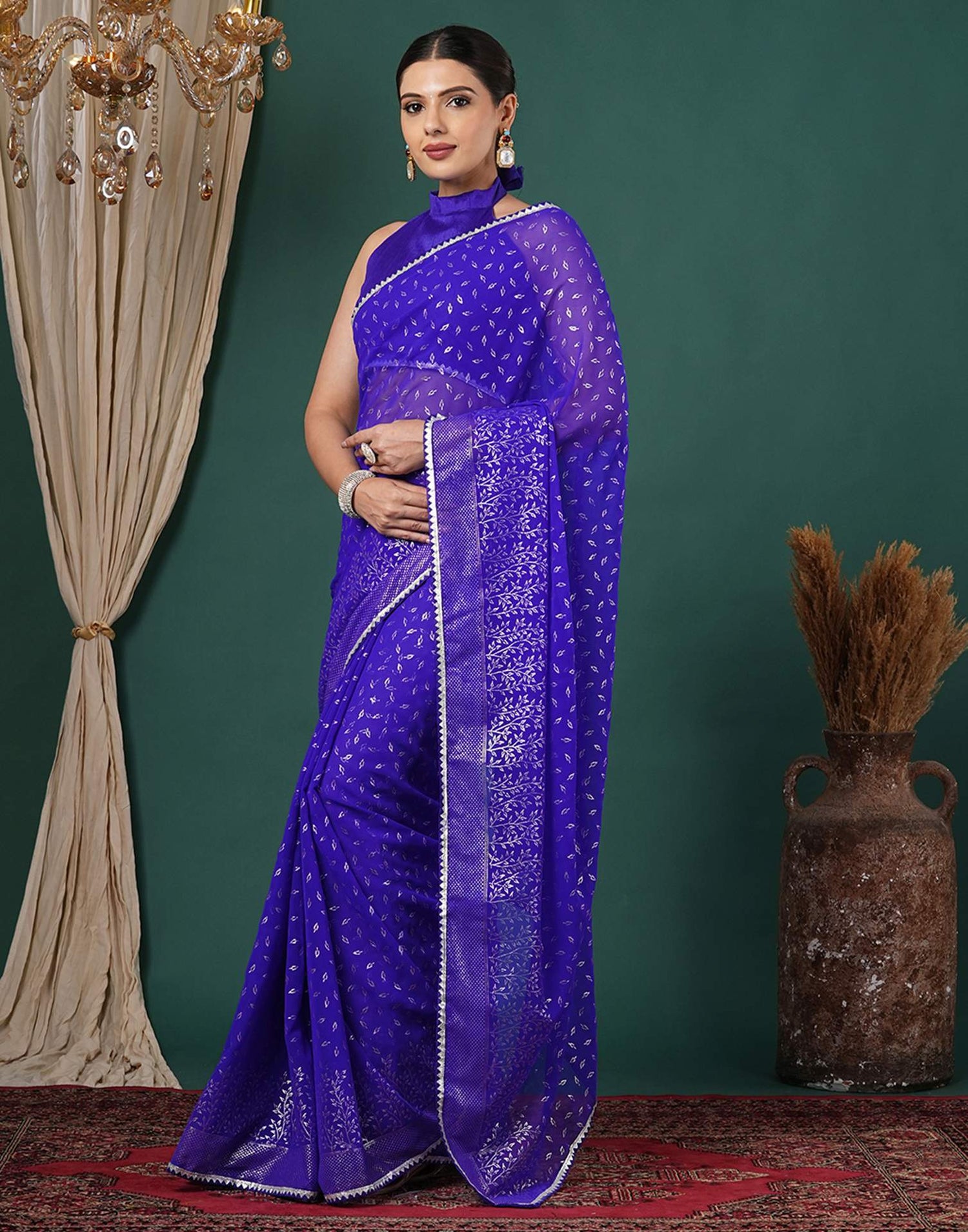 Blue Georgette Foil Printed Saree