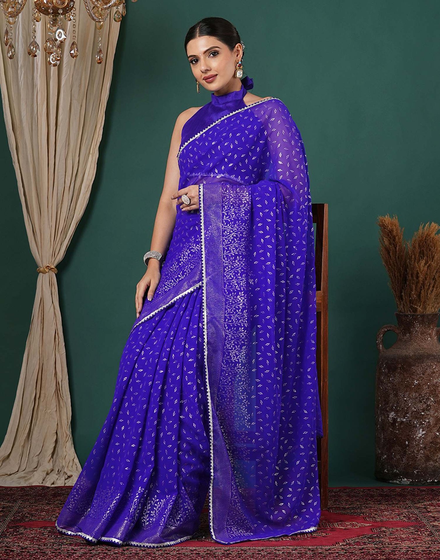 Blue Georgette Foil Printed Saree