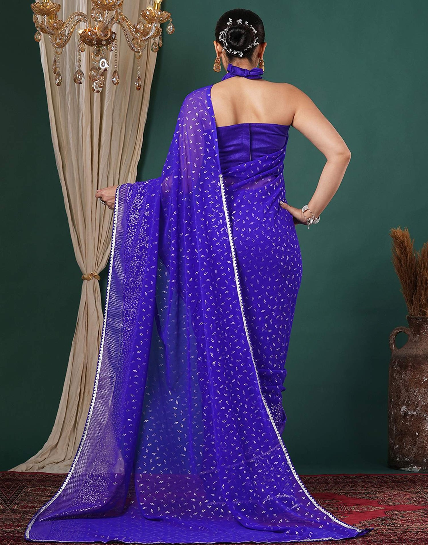 Blue Georgette Foil Printed Saree