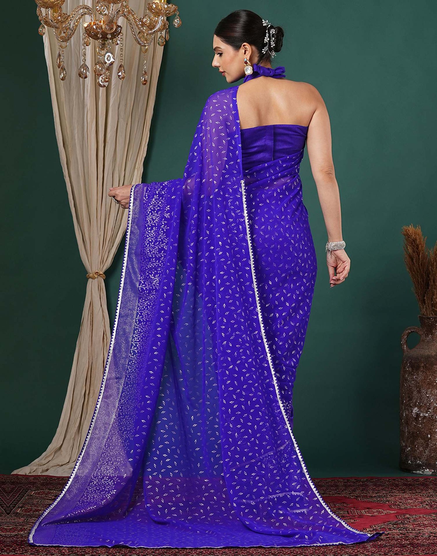 Blue Georgette Foil Printed Saree