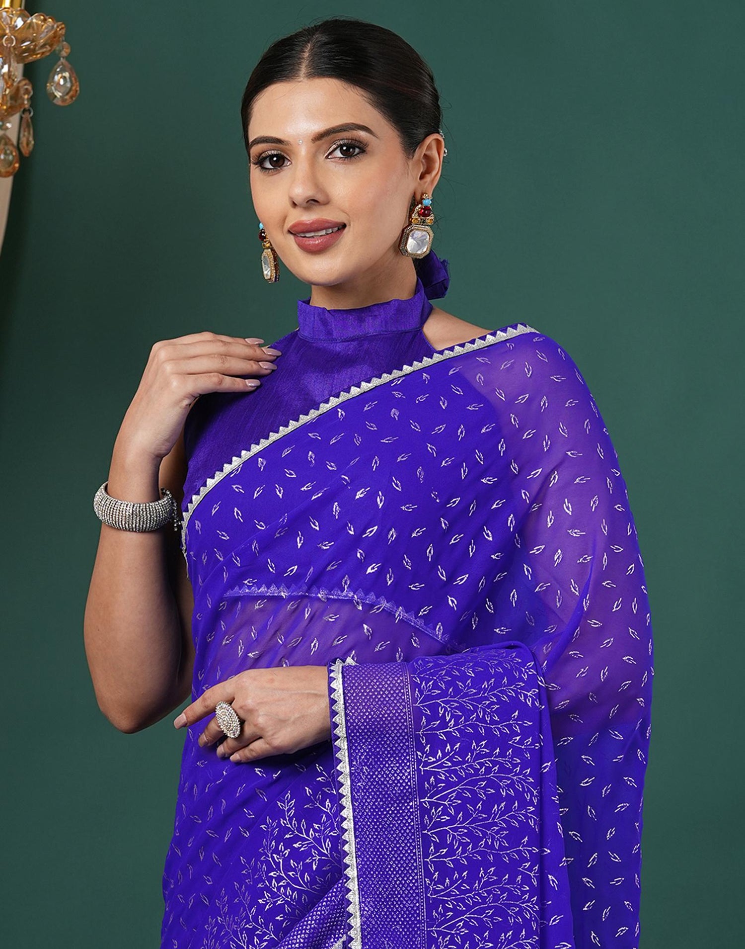 Blue Georgette Foil Printed Saree