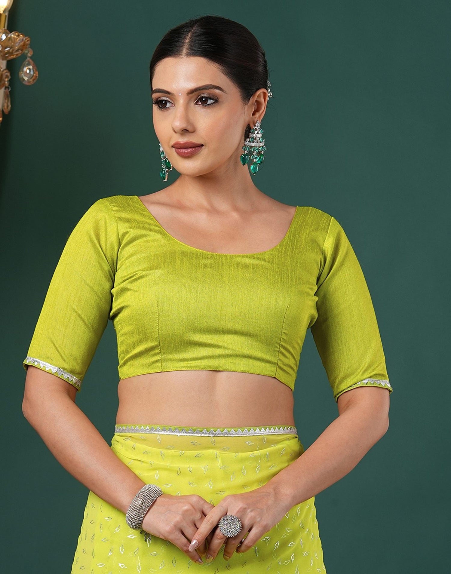 Lime Green Georgette Foil Printed Saree