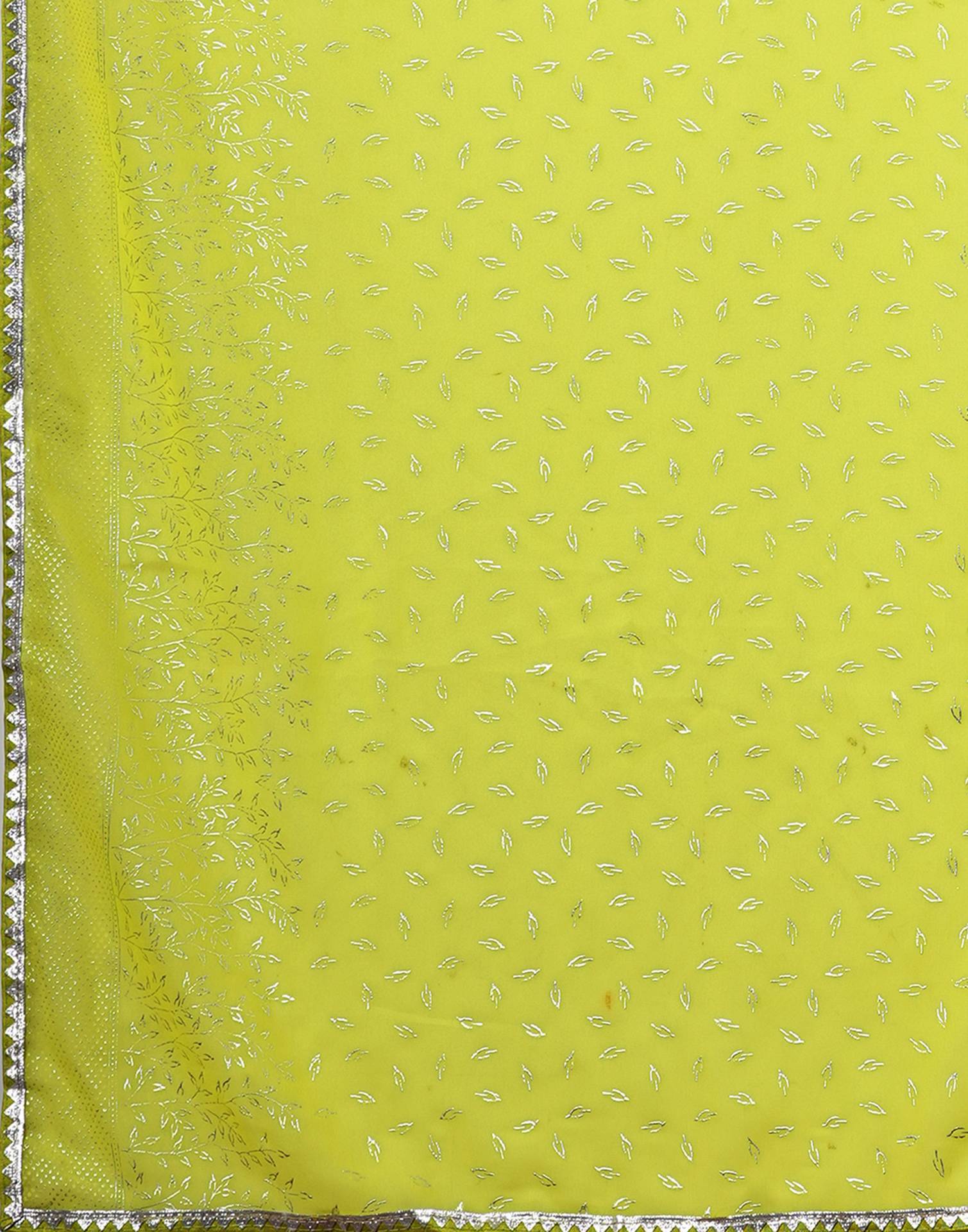 Lime Green Georgette Foil Printed Saree