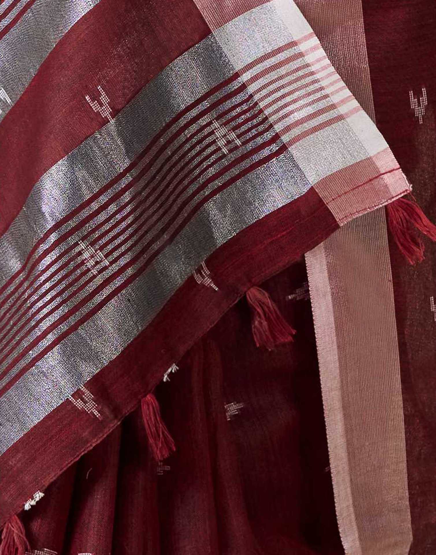 Maroon Linen Silk Woven Saree