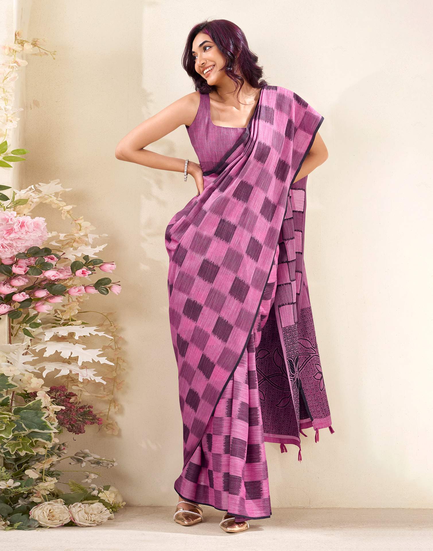 Pink Silk Woven Saree