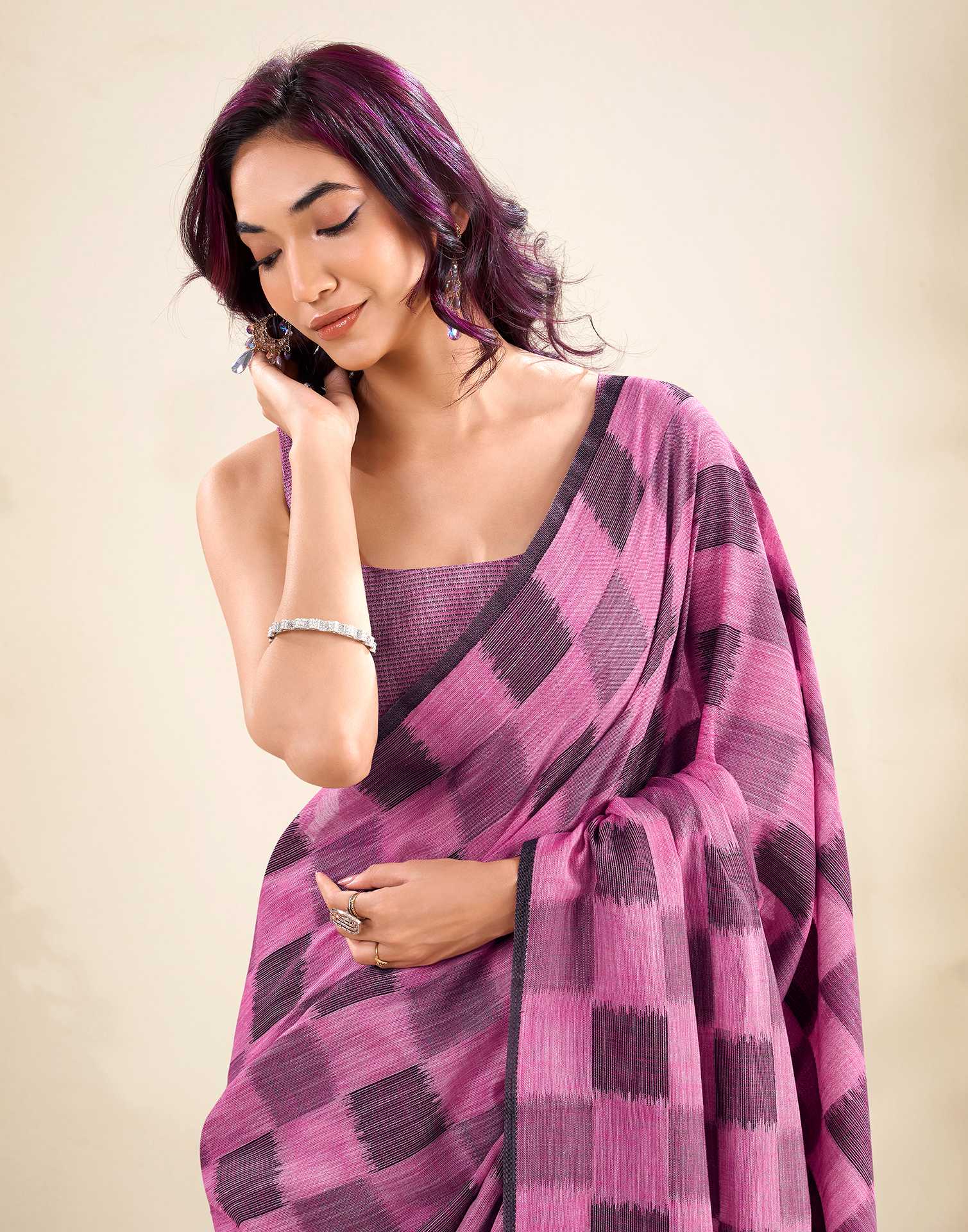 Pink Silk Woven Saree
